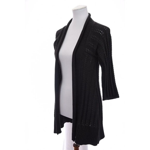 Fossil Sz XS Pointelle Open Front Knit Sweater Cardigan Duster Gray Black Women - Picture 1 of 9
